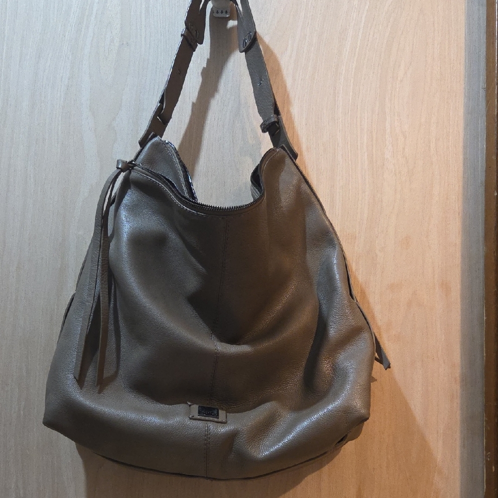 Kooba Taupe Leather Shoulder Hobo Bag